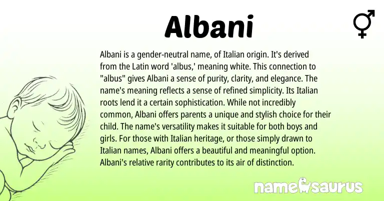 Infographic about Albani name meaning, Albani is a name from Latin, Italian origin(s).
