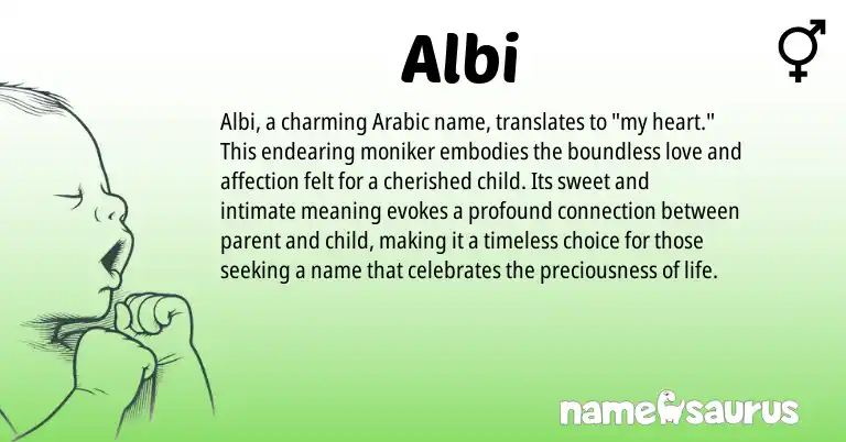 Infographic about Albi name meaning, Albi is a name from Arabic origin(s).