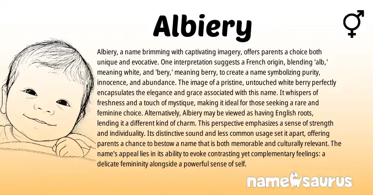 Infographic about Albiery name meaning, Albiery is a name from French origin(s).