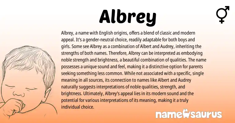 Infographic about Albrey name meaning, Albrey is a name from English origin(s).