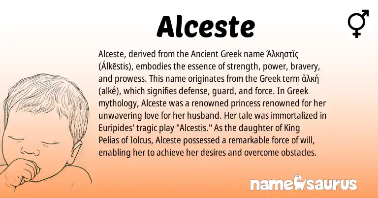 Infographic about Alceste name meaning, Alceste is a name from Ancient Greek, Greek origin(s).