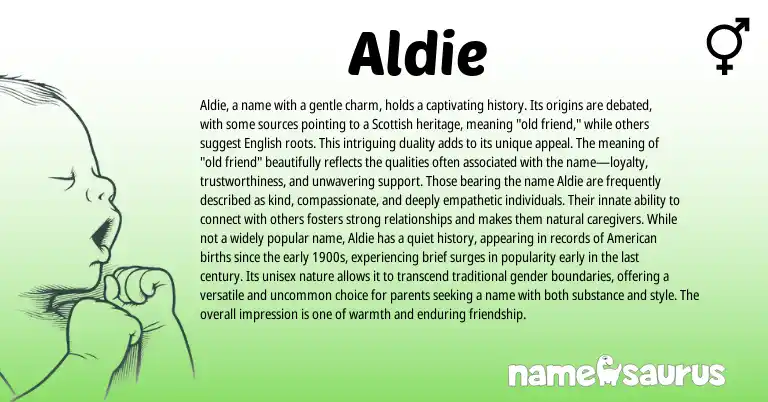 Infographic about Aldie name meaning, Aldie is a name from Scottish origin(s).