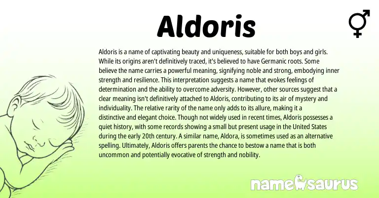 Infographic about Aldoris name meaning, Aldoris is a name from English origin(s).