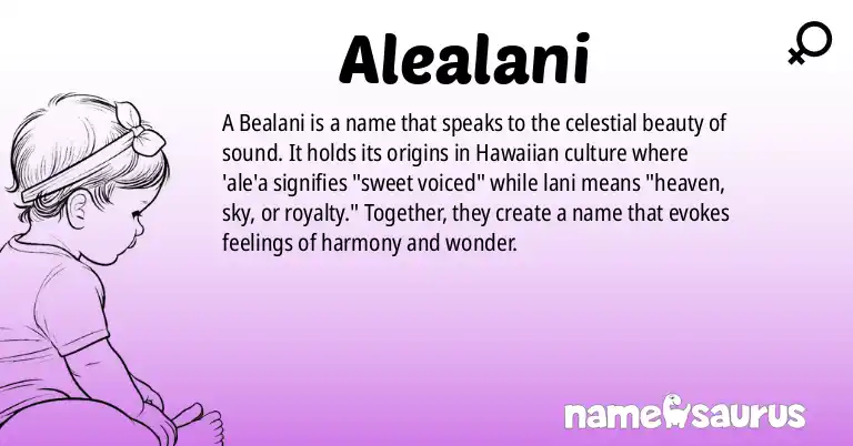 Infographic about Alealani name meaning, Alealani is a name from Hawaiian origin(s).
