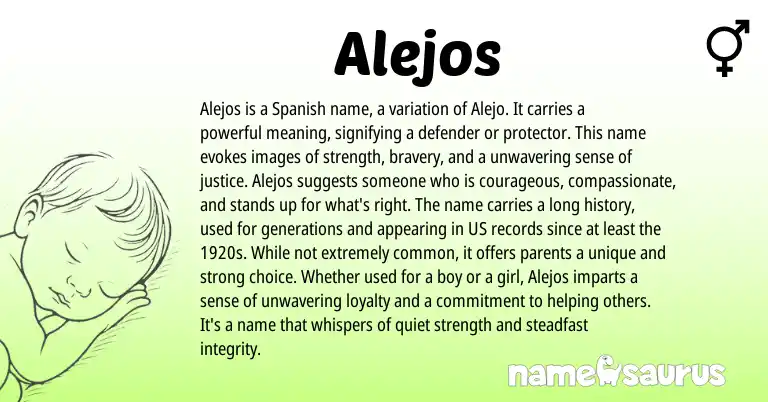 Infographic about Alejos name meaning, Alejos is a name from Spanish origin(s).