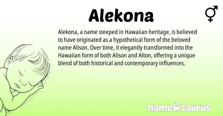 Infographic about Alekona name meaning, Alekona is a name from Hawaiian origin(s).