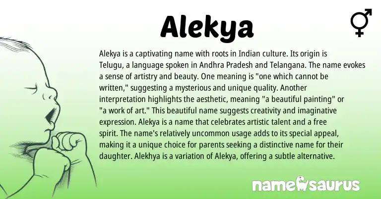 Infographic about Alekya name meaning, Alekya is a name from Indian origin(s).