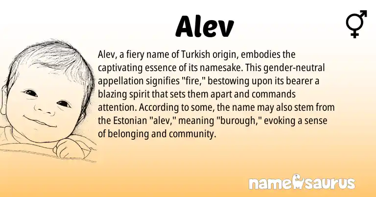 Infographic about Alev name meaning, Alev is a name from Estonian, Turkish origin(s).