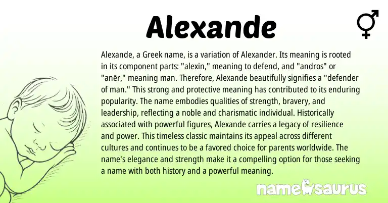 Infographic about Alexande name meaning, Alexande is a name from Greek origin(s).