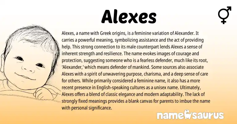 Infographic about Alexes name meaning, Alexes is a name from Greek origin(s).