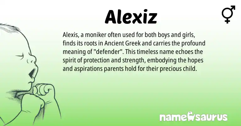 Infographic about Alexiz name meaning, Alexiz is a name from Ancient Greek origin(s).
