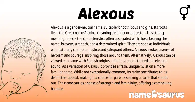 Infographic about Alexous name meaning, Alexous is a name from Greek origin(s).