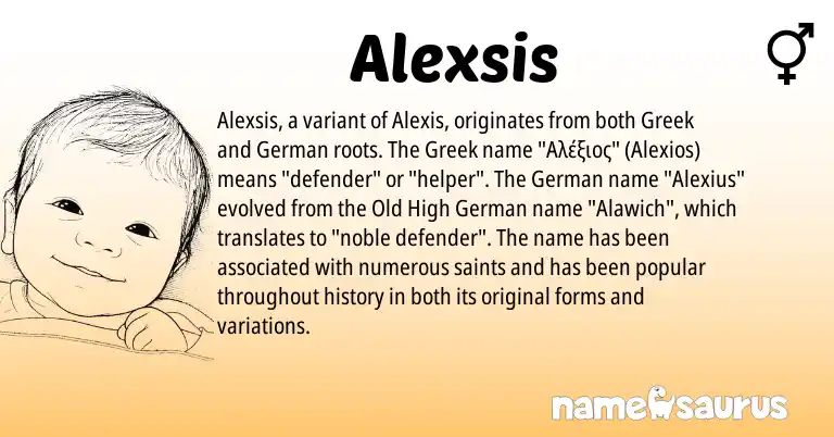 Infographic about Alexsis name meaning, Alexsis is a name from Old High German, German, Greek origin(s).