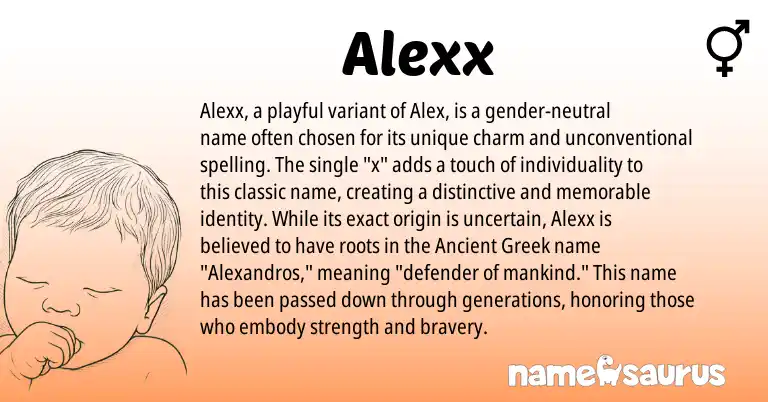 Infographic about Alexx name meaning, Alexx is a name from Ancient Greek origin(s).