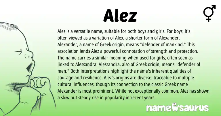Infographic about Alez name meaning, Alez is a name from Greek origin(s).