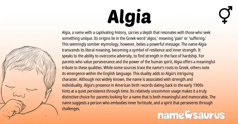 Infographic about Algia name meaning, Algia is a name from Greek origin(s).