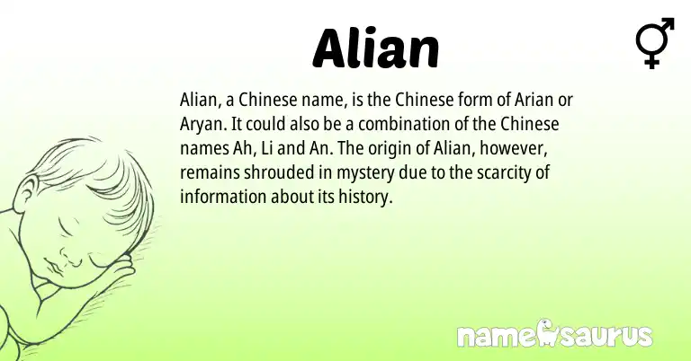 Infographic about Alian name meaning, Alian is a name from Chinese origin(s).