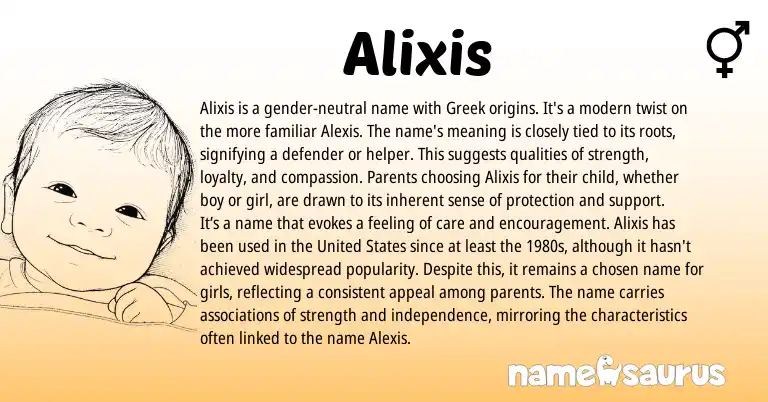 Infographic about Alixis name meaning, Alixis is a name from Greek origin(s).