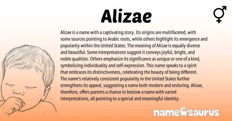 Infographic about Alizae name meaning, Alizae is a name from French, Arabic origin(s).