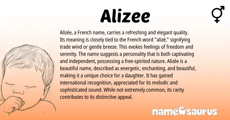 Infographic about Alizee name meaning, Alizee is a name from French origin(s).