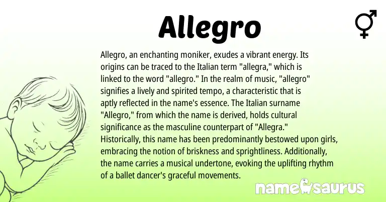 Infographic about Allegro name meaning, Allegro is a name from Italian origin(s).