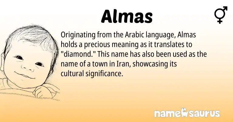 Infographic about Almas name meaning, Almas is a name from Iran, Arabic origin(s).