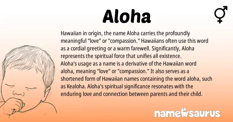 Infographic about Aloha name meaning, Aloha is a name from Hawaiian origin(s).