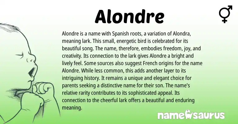 Infographic about Alondre name meaning, Alondre is a name from Spanish origin(s).