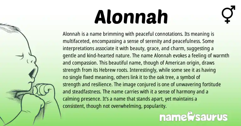 Infographic about Alonnah name meaning, Alonnah is a name from Irish, American origin(s).