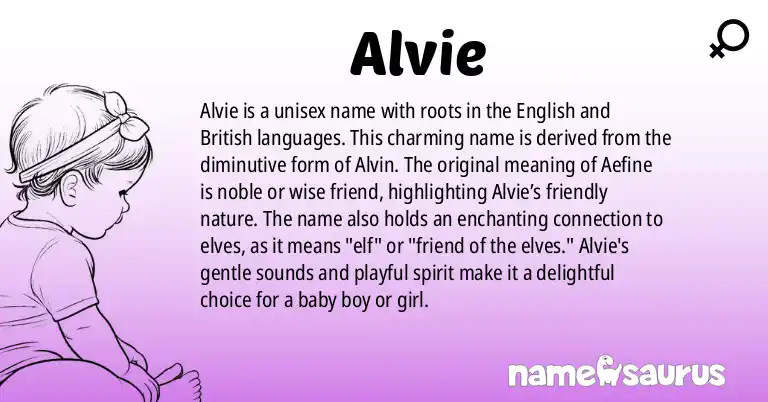Infographic about Alvie name meaning, Alvie is a name from English, British origin(s).