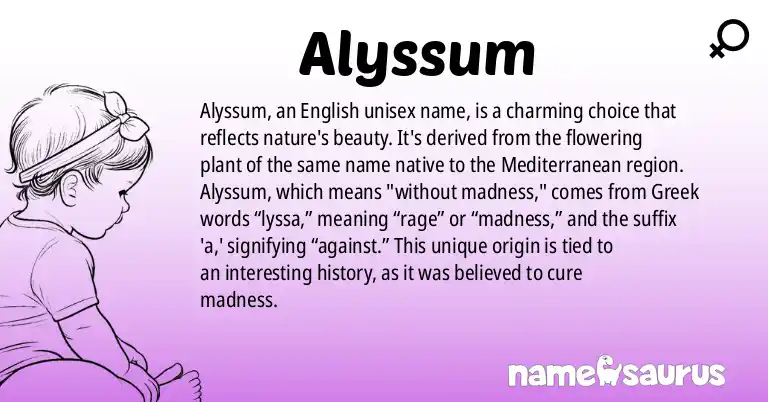 Infographic about Alyssum name meaning, Alyssum is a name from English origin(s).