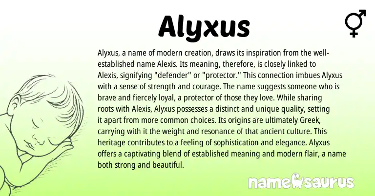 Infographic about Alyxus name meaning, Alyxus is a name from Greek origin(s).