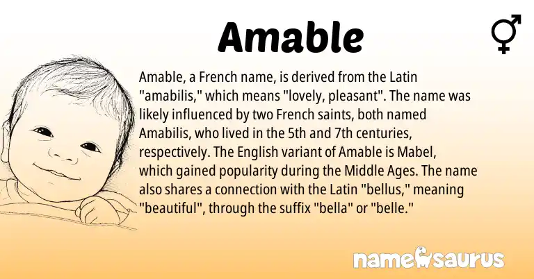Infographic about Amable name meaning, Amable is a name from English, French, Latin origin(s).