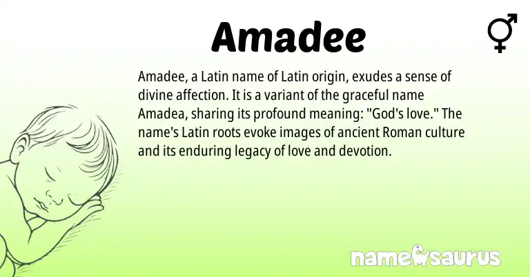 Infographic about Amadee name meaning, Amadee is a name from Roman, Latin origin(s).