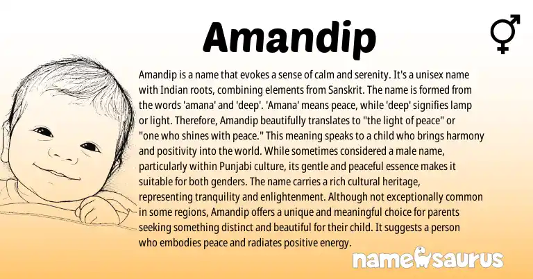 Infographic about Amandip name meaning, Amandip is a name from Indian, Sanskrit origin(s).