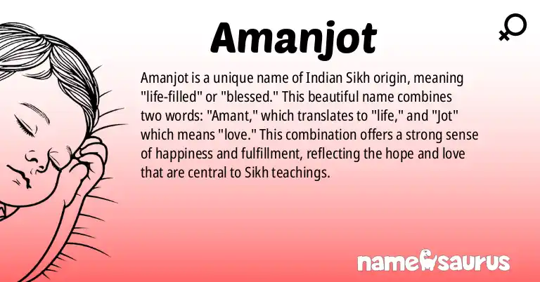 Infographic about Amanjot name meaning, Amanjot is a name from Indian (Sikh) origin(s).