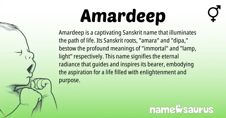 Infographic about Amardeep name meaning, Amardeep is a name from Sanskrit origin(s).