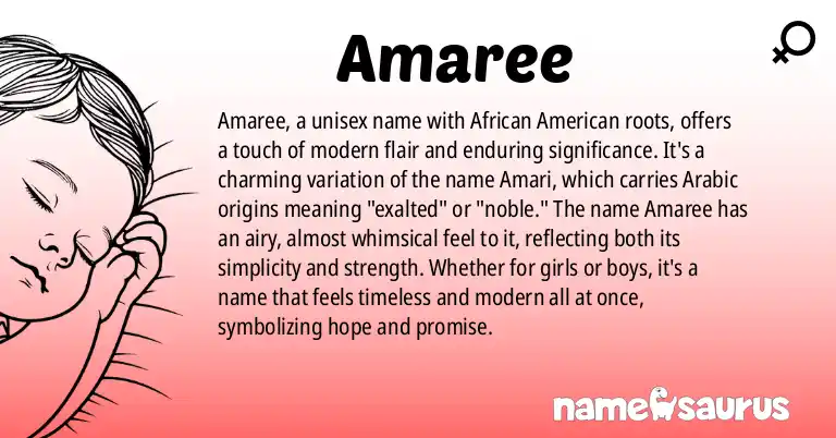 Infographic about Amaree name meaning, Amaree is a name from African American origin(s).