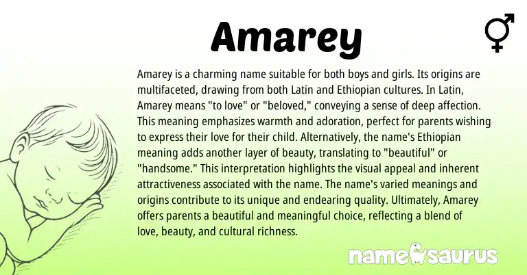 Infographic about Amarey name meaning, Amarey is a name from Latin, Ethiopian origin(s).