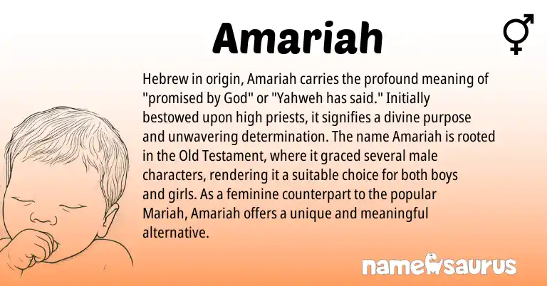 Infographic about Amariah name meaning, Amariah is a name from Hebrew origin(s).