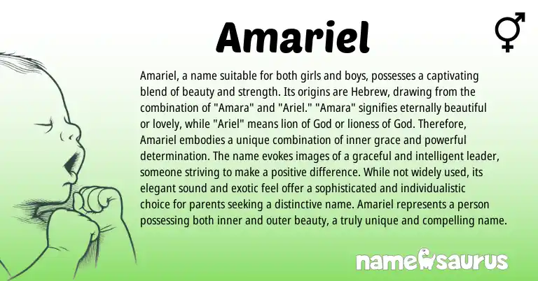 Infographic about Amariel name meaning, Amariel is a name from Hebrew origin(s).