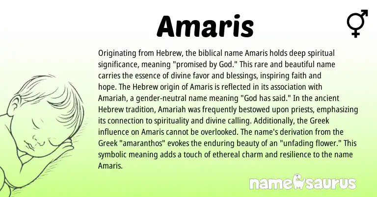 Infographic about Amaris name meaning, Amaris is a name from Hebrew, Greek origin(s).