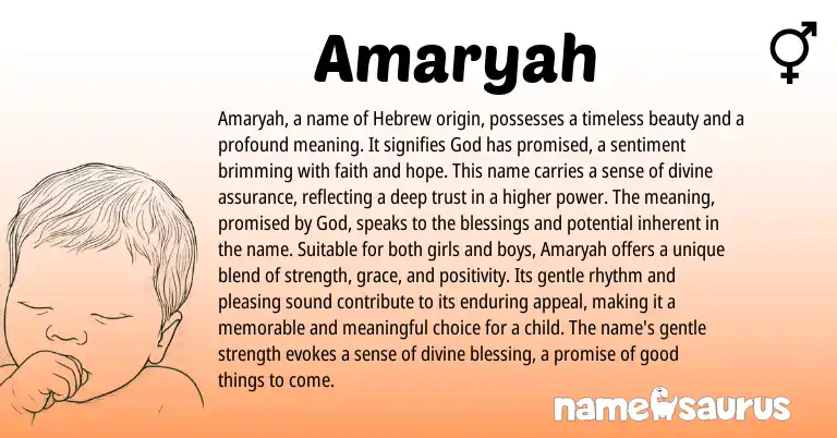 Infographic about Amaryah name meaning, Amaryah is a name from Hebrew, American origin(s).