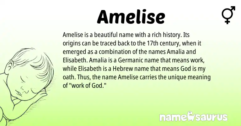Infographic about Amelise name meaning, Amelise is a name from Germanic, Hebrew origin(s).
