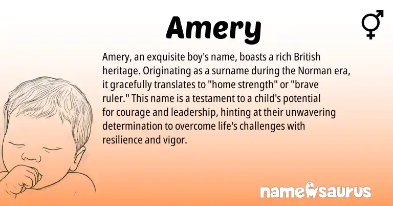 Infographic about Amery name meaning, Amery is a name from British, Norman origin(s).