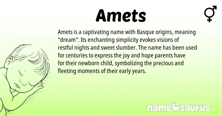 Infographic about Amets name meaning, Amets is a name from Basque origin(s).