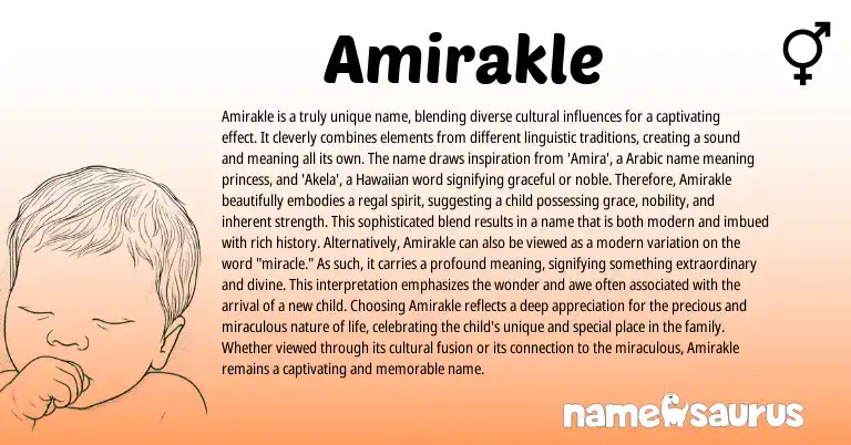 Infographic about Amirakle name meaning, Amirakle is a name from Hawaiian, Arabic origin(s).