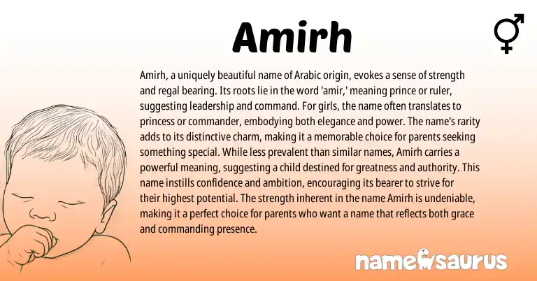 Infographic about Amirh name meaning, Amirh is a name from Arabic origin(s).