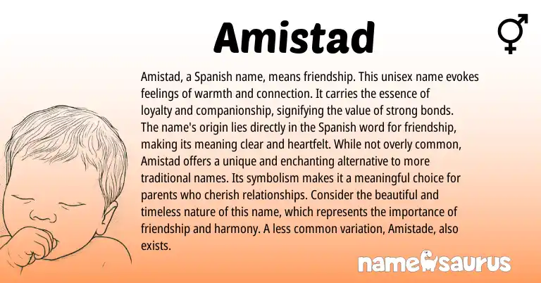 Infographic about Amistad name meaning, Amistad is a name from Spanish origin(s).