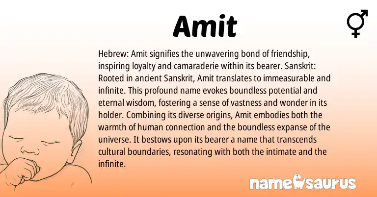 Infographic about Amit name meaning, Amit is a name from Sanskrit, Hebrew origin(s).